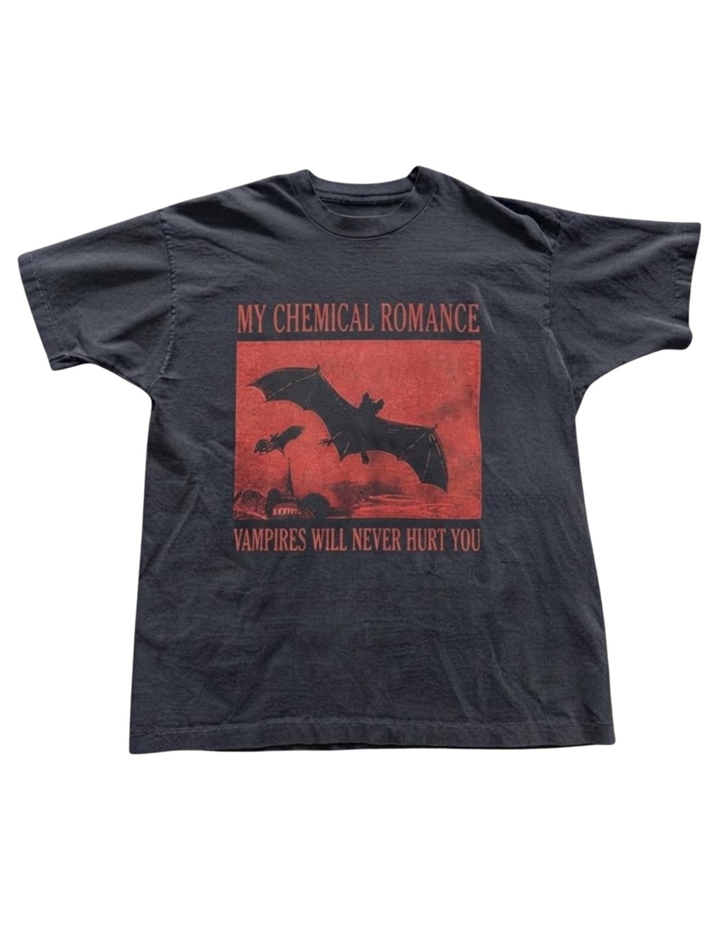 Gildan Black Short-Sleeve Tee with Red Bat Graphic